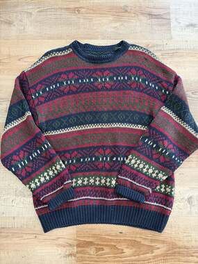 Vintage Fair Isle Pattern Crewneck Christmas Holiday Sweater Grandpa Y2K